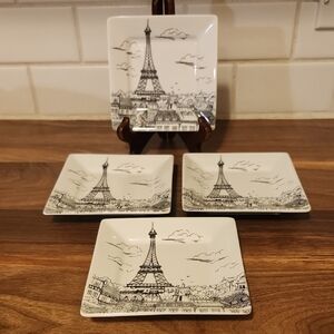 222 Fifth "City Scenes"  Square Appetizer Plates Set Of 4